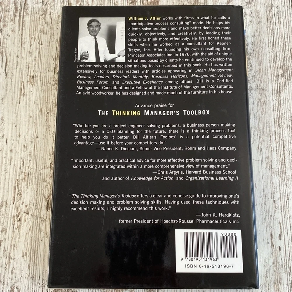 The Thinking Managers Toolbox William Altier Hardcover 1999 Oxford Business Book